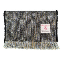 Load image into Gallery viewer, Black & Blue / Gold Herringbone Harris Tweed Luxury Fringed Scarf