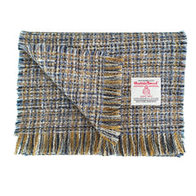 Load image into Gallery viewer, Brown, Blue & Grey Basket Weave Harris Tweed Luxury Fringed Scarf
