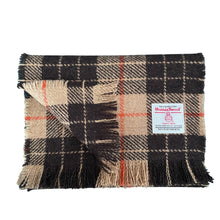 Load image into Gallery viewer, Camel Brown & Black Tartan with Orange Overcheck Harris Tweed Luxury Fringed Scarf