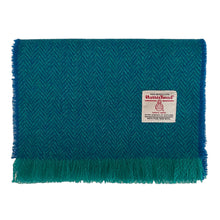 Load image into Gallery viewer, Teal & Turquoise Herringbone Harris Tweed Luxury Fringed Scarf