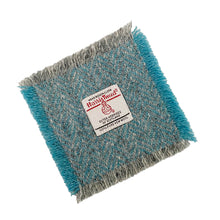 Load image into Gallery viewer, Turquoise Blue & Grey Herringbone Harris Tweed Coaster