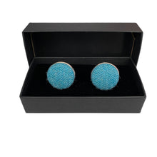 Load image into Gallery viewer, Aqua Blue Harris Tweed Cufflinks