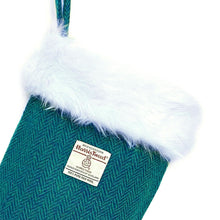 Load image into Gallery viewer, Teal & Turquoise Herringbone Harris Tweed Christmas Stocking