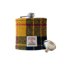 Load image into Gallery viewer, Yellow & Black Dress MacLeod Tartan Harris Tweed Hip Flask