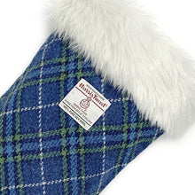 Load image into Gallery viewer, Blue & Green Tartan Harris Tweed Christmas Stocking