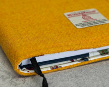 Load image into Gallery viewer, Yellow Harris Tweed Padded A5 Notebook Cover