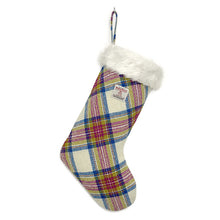 Load image into Gallery viewer, Blue, Pink & Green Tartan Harris Tweed Christmas Stocking