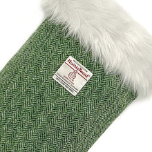 Load image into Gallery viewer, Green Herringbone Harris Tweed Christmas Stocking
