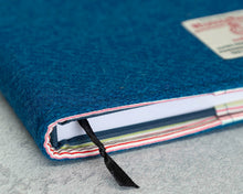 Load image into Gallery viewer, Kingfisher Blue Harris Tweed Padded A5 Notebook Cover