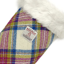 Load image into Gallery viewer, Blue, Pink & Green Tartan Harris Tweed Christmas Stocking