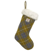 Load image into Gallery viewer, Blue & Mustard Yellow Tartan Harris Tweed Christmas Stocking