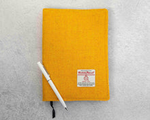 Load image into Gallery viewer, Yellow Harris Tweed Padded A5 Notebook Cover