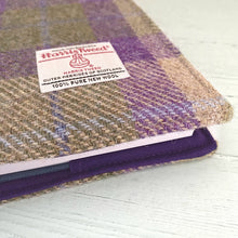 Load image into Gallery viewer, Lilac & Green Tartan Harris Tweed Padded A5 Notebook Cover