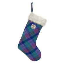 Load image into Gallery viewer, Violet & Kingfisher Blue Tartan Harris Tweed Christmas Stocking