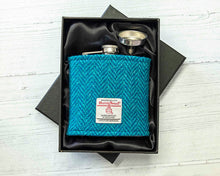 Load image into Gallery viewer, Harris Tweed Hip Flask - Teal & Turquoise Herringbone