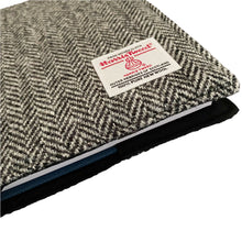 Load image into Gallery viewer, Black & Grey/White Herringbone Harris Tweed Notebook