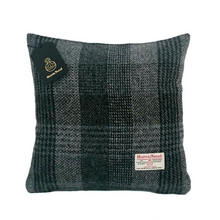 Load image into Gallery viewer, Black & Blue / Grey Herringbone Check Harris Tweed Cushion Cover