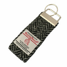 Load image into Gallery viewer, Black & Grey/White Herringbone Harris Tweed Keyring