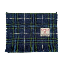 Load image into Gallery viewer, Blue & Green Tartan Harris Tweed Luxury Fringed Scarf