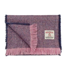 Load image into Gallery viewer, Lilac & Blue / Pink Herringbone Harris Tweed Luxury Fringed Scarf