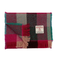 Load image into Gallery viewer, Neon Pink, Green & Blue Herringbone Check Harris Tweed Luxury Fringed Scarf