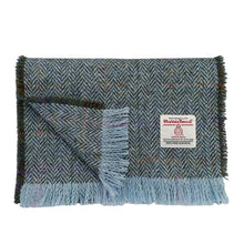 Load image into Gallery viewer, Rainbow Blue Herringbone Harris Tweed Luxury Fringed Scarf