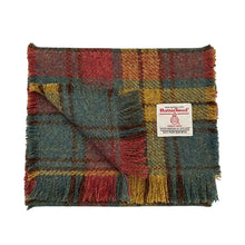 Load image into Gallery viewer, Raspberry Rust, Green & Mustard Tartan Harris Tweed Luxury Fringed Scarf