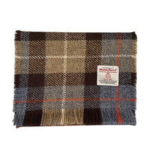 Load image into Gallery viewer, Brown, Beige & Blue Tartan Harris Tweed Luxury Fringed Scarf