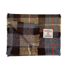 Load image into Gallery viewer, Brown, Beige & Blue Tartan Harris Tweed Luxury Fringed Scarf