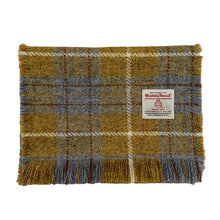 Load image into Gallery viewer, Blue & Mustard Tartan Harris Tweed Luxury Fringed Scarf