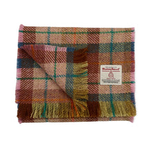Load image into Gallery viewer, Blush Pink & Turquoise Tartan Harris Tweed Luxury Fringed Scarf