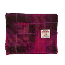 Load image into Gallery viewer, Cerise & Plum Tartan Harris Tweed Luxury Fringed Scarf