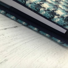 Load image into Gallery viewer, Turquoise Blue & Navy Houndstooth Harris Tweed Padded A5 Notebook Cover