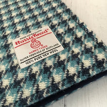 Load image into Gallery viewer, Turquoise Blue & Navy Houndstooth Harris Tweed Padded A5 Notebook Cover