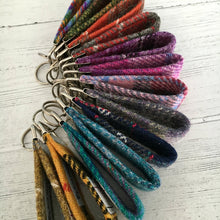 Load image into Gallery viewer, Blue & Mustard Tartan Harris Tweed Keyring