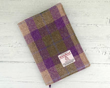 Load image into Gallery viewer, Lilac & Green Tartan Harris Tweed Padded A5 Notebook Cover