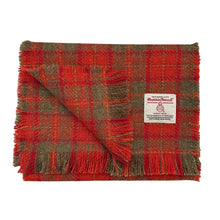 Load image into Gallery viewer, Red, Orange & Olive Green Tartan Harris Tweed Luxury Fringed Scarf
