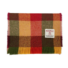 Load image into Gallery viewer, Yellow, Orange & Green Herringbone Check Harris Tweed Luxury Fringed Scarf