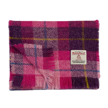Load image into Gallery viewer, Pink & Dark Violet Tartan Harris Tweed Luxury Fringed Scarf