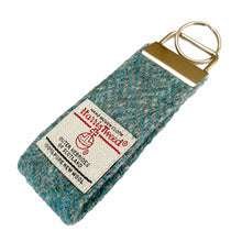 Load image into Gallery viewer, Turquoise & Grey Herringbone Harris Tweed Keyring