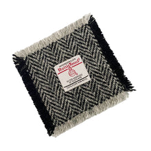 Load image into Gallery viewer, Black &amp; Grey/White Herringbone Harris Tweed Coaster
