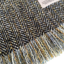 Load image into Gallery viewer, Black &amp; Blue / Gold Herringbone Harris Tweed Luxury Fringed Scarf
