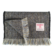 Load image into Gallery viewer, Black &amp; Blue / Gold Herringbone Harris Tweed Luxury Fringed Scarf
