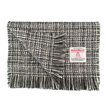 Load image into Gallery viewer, Black, Grey &amp; White Basket Weave Harris Tweed Luxury Fringed Scarf
