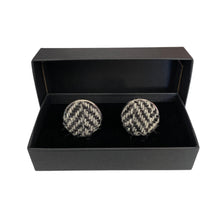 Load image into Gallery viewer, Black &amp; White/Grey Herringbone Harris Tweed Cufflinks
