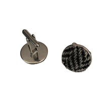 Load image into Gallery viewer, Black &amp; White/Grey Herringbone Harris Tweed Cufflinks
