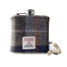 Load image into Gallery viewer, Brown, Beige &amp; Blue Tartan Harris Tweed Hip Flask
