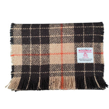 Load image into Gallery viewer, Camel Brown &amp; Black Tartan with Orange Overcheck Harris Tweed Luxury Fringed Scarf
