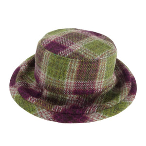Harris Tweed Ladies Cloche Hat - Heather Pink / Purple & Green Tartan