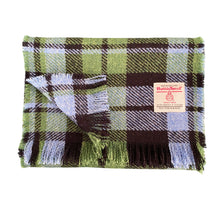 Load image into Gallery viewer, Green, Blue &amp; Black Tartan Harris Tweed Luxury Fringed Scarf

